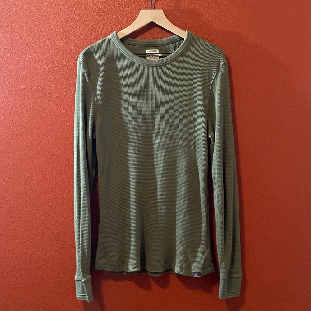 Faherty Men’s Thermal‎ Knitwear Green Crewneck Waffle Pullover Long Sleeve Shirt